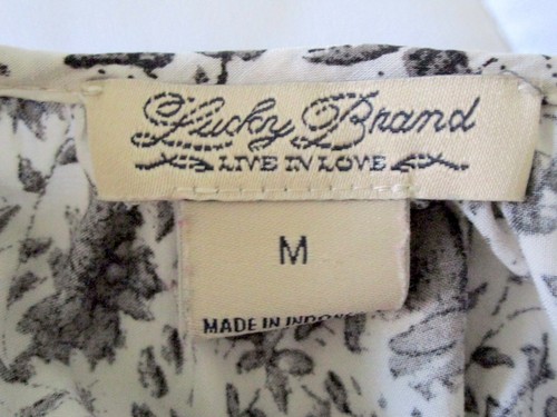 Lucky Brand Women's M Black White Peasant Floral Top Flowy Romantic Popover - Picture 4 of 6