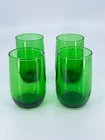 4 Vintage Anchor Hocking Forest Green Drinking Glasses Roly Poly glasses 1960s