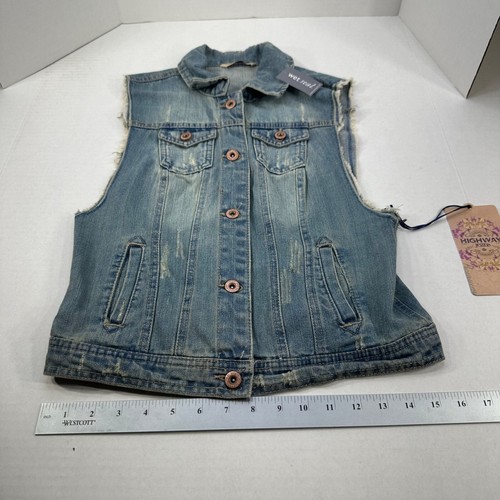Highway Jeans Women's Size Small Vest Denim Distressed Sleeveless Blue New - Picture 10 of 19