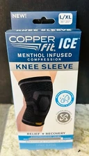 Copper Fit Ice Knee Compression Sleeve Infused with Menthol and CoQ10 L/XL Black