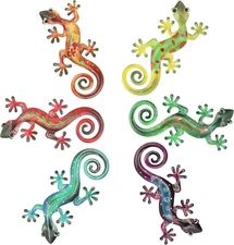 Metal Gecko Wall Decor Wall Sculpture Hanging Art Indoor Outdoor, 6 Pack 8.5 X 4