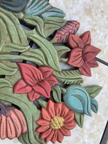 Wall Art Wood Carved Thailand Figure Flowers Wooden Home Décor - Picture 6 of 12
