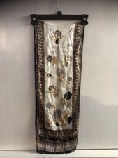 oscar de la renta Brown Floral Silk Rectangle Scarf 51  x 10  