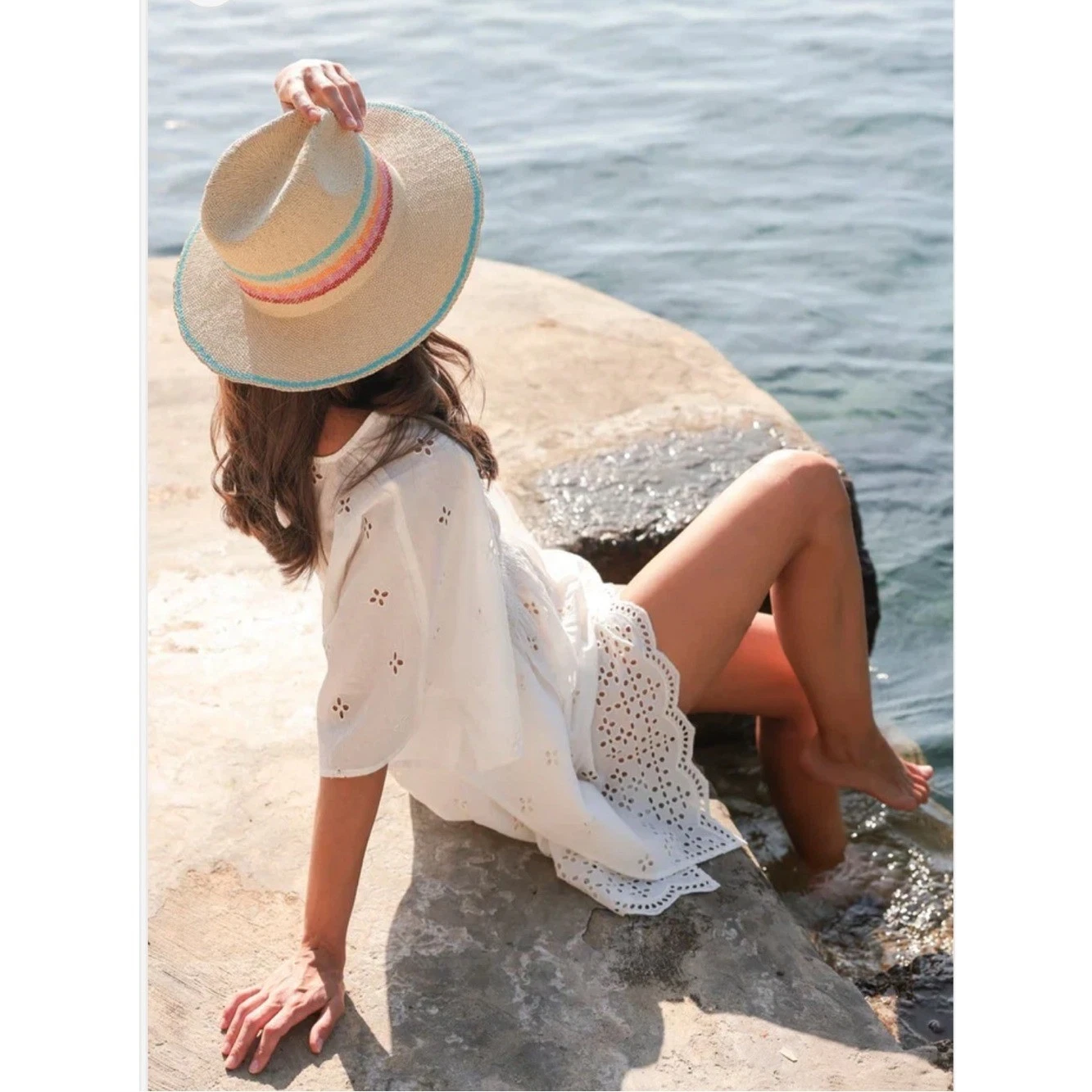 Shiraleah Natural Straw Hat with Rainbow Stripes Adjustable Pool Beach Resort