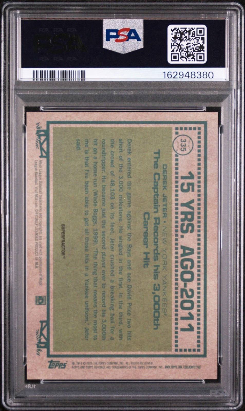 Derek Jeter 2026 Topps Chrome Heritage SUPERFRACTOR 1/1 PSA 10 GEM MINT 1 OF 1 view 2