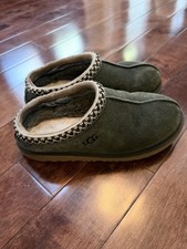 UGG Tasman Slippers Olive Green Suede Shearling Lined Slip On Sz US 4