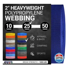 Strapworks Heavyweight Polypropylene Webbing 2" x 25yd Navy Blue Heavy Duty