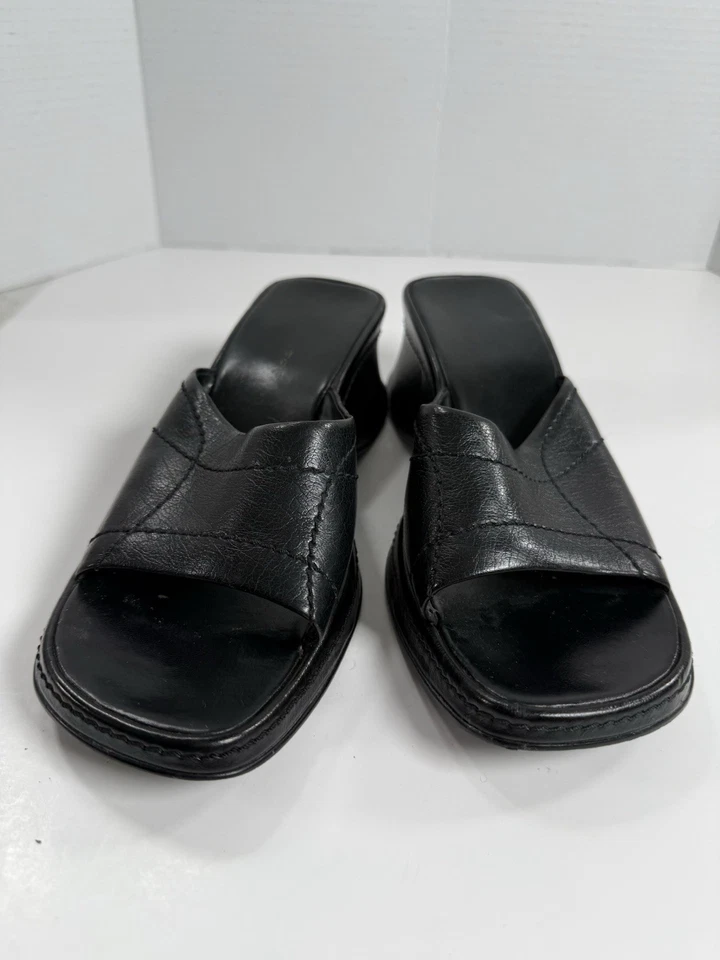 Vintage 90’s Y2K Nine West Chunky Leather Slide Sandal Mules Platforms Size 8.5 - Image 2 of 4