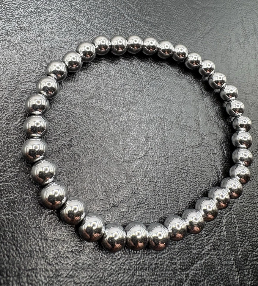 Hämatit-Edelstein Kugel/Perlen Armband versilbert 20cm lang Stretch/Flexband NEU - Bild 4 von 4