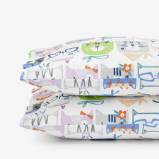 Company Kids Stylish Cats White Multi Organic Cotton Percale Standard Pillowcase