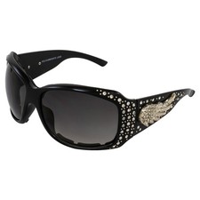 Rodeo Queen Angel Padded Motorcycle Bling Sunglasses Women Black Gradient Smoke