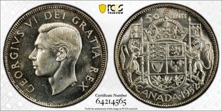 1952 Canada Wide Date 50c PCGS MS65