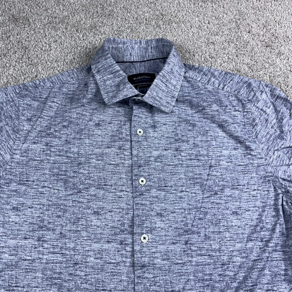 Bugatchi Shirt Mens Large Blue Ooohcotton Tech 8 Way Stretch Office Commuter - Image 2 of 4