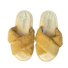 Kip Co Mustard Yellow Faux Fur Criss Cross Slide Slippers Womens EU 37/38 US 7