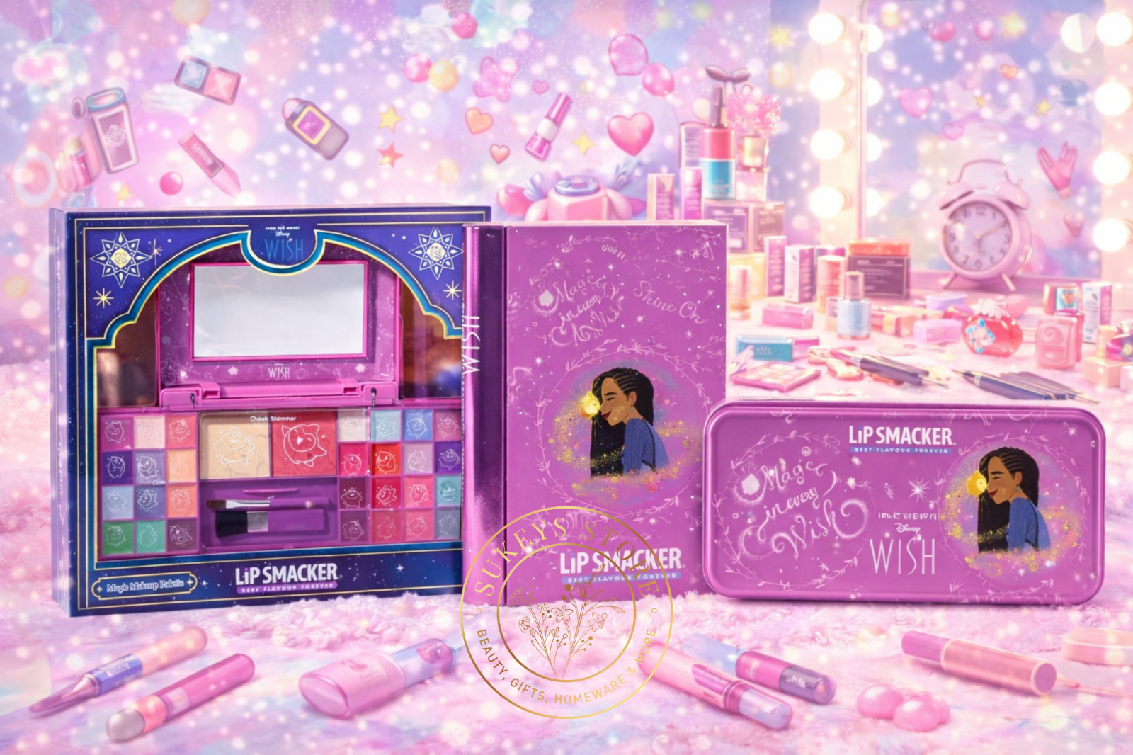 Disney Wish Kids Make Up Bundle Lip Smacker 3 items : Palette Book & Tin Sets