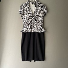 White House Black Market Office Siren Academia Peasant Peplum Dress 8 Black