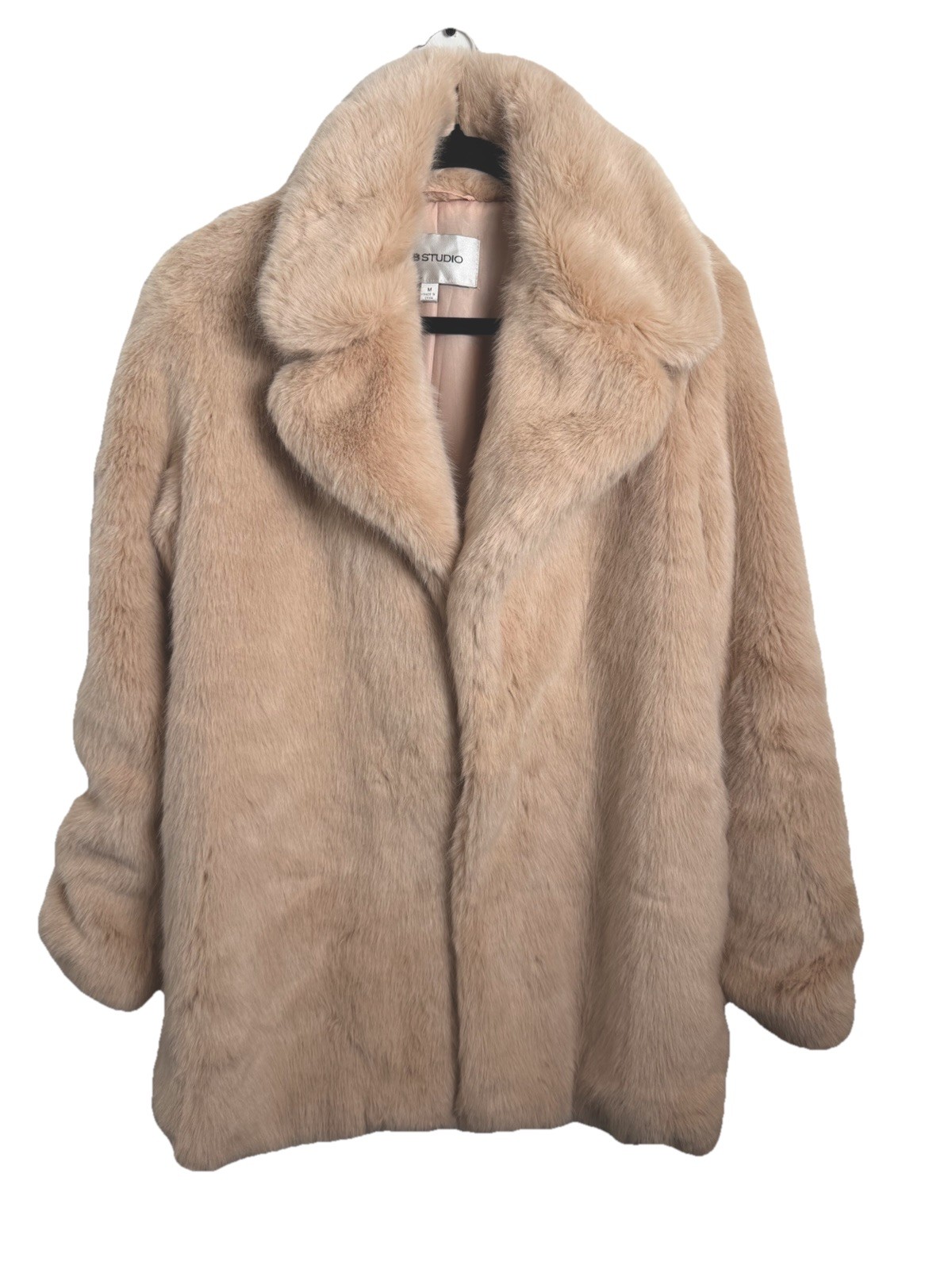 KB Studio Womens Faux Fur Coat Fluffy Cozy Jacket Warm Soft Blush Pink M Winter