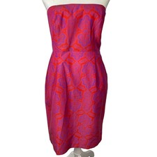 NWT, J.Crew, Size 6, Red & Purple Strapless Midi Dress, Silk Blend, Supportive