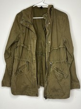H M Divided Hooded Jacket Olive Full Zip Snap Drawstring Pockets Women's M