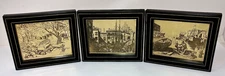 3 Lionel Barrymore Small Gold Foil Etchings 6¼" x 5¼" Framed