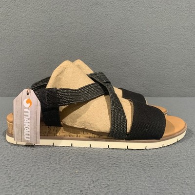 Makalu Anika Sandals Women 9 Black Textile Criss Cross Elastic Slingback New