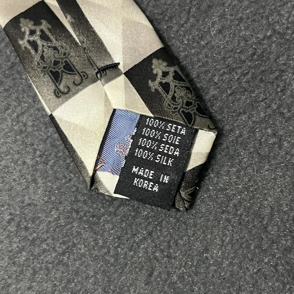 Corbata de Colección Giorgio Brutini Para Hombre Negra Gris Blanca Seda Cuadros 59" Largo Foto 4 de 4