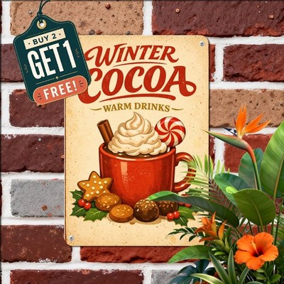 Gingerbread Hot Chocolate Tin Sign Vintage Christmas Cafe Wall Decor 8x12