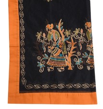 Sushila Vintage Black Indian Supernet Dupatta Humans Embroidered Long Stole Veil
