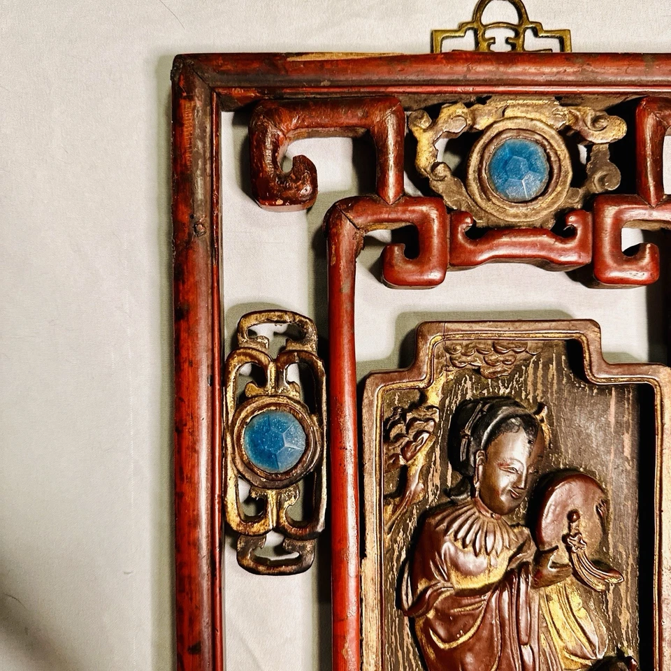 Antiguo panel de palo de rosa tallado a mano de arte chino del siglo XIX dinastía Qing Foto 3 de 4