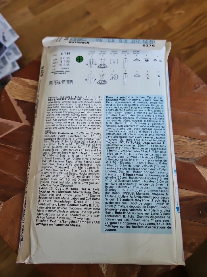 Disfraz de Hada Pirata Butterick Patrón 6376 Adulto Talla Única XS-XL Juegos con disfraces sin cortar - Foto 2 de 3