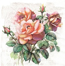  2 Two Paper Lunch Napkins for Decoupage/Mixed Media - Subtle Classic Roses