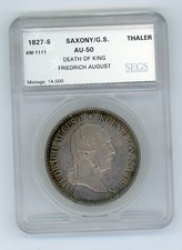 NIEMIECKA SAKSONIA PAŃSTWOWA 1827-S TALAR SREBRNA MONETA KM # 1111.1 JAK POKAZANO