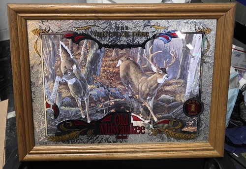 Old Milwaukee The Whitetail Deer Beer Mirror Vintage Bar Decor #1 Wildlife Serie