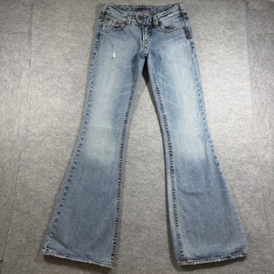 Vintage Silver Jeans Women 28 Light Wash Bootcut Distressed Ripped Denim Stretch