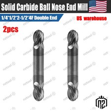 2PCS 4 Flute 1/4" Solid Carbide Ball Nose End Mill - Double End - AlTiN Coated