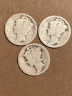 Lot of Three (3)-90% Silver US Mercury Dimes - 1917-1920's