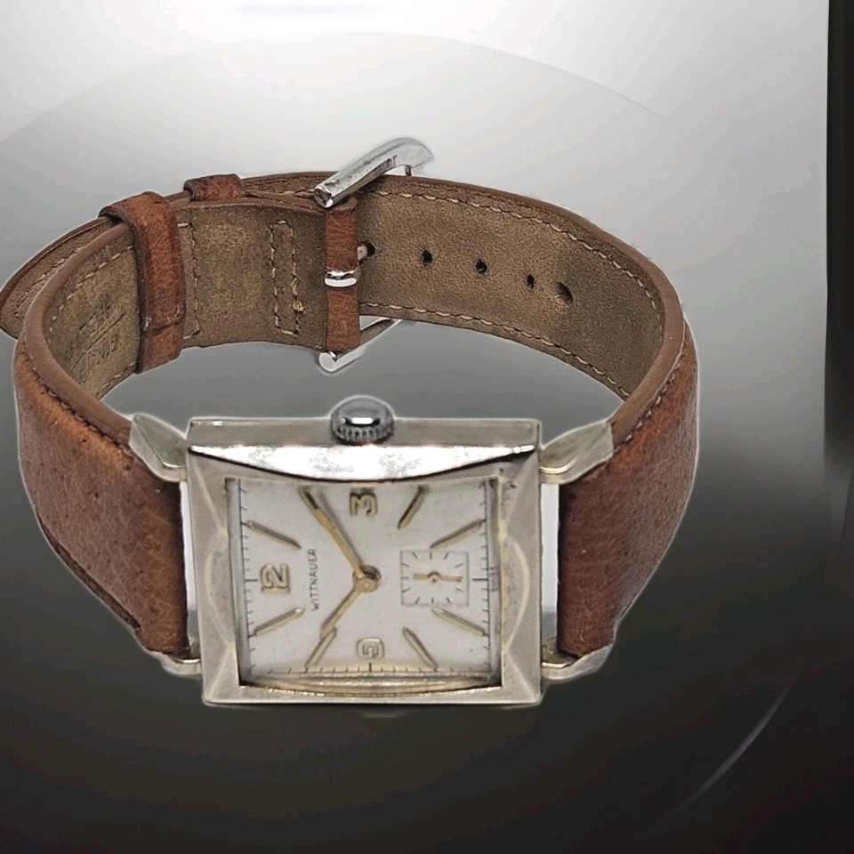 Vintage Wittnauer "ROSS" Mens 1950s watch Grade 9WW Fancy Case Hadley Roma Band - Image 2 of 4