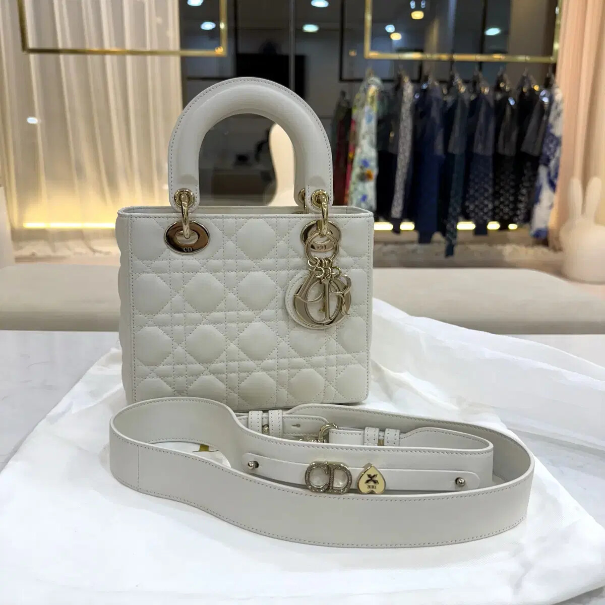 Dior Lady Bag Small Latte White New | eBay