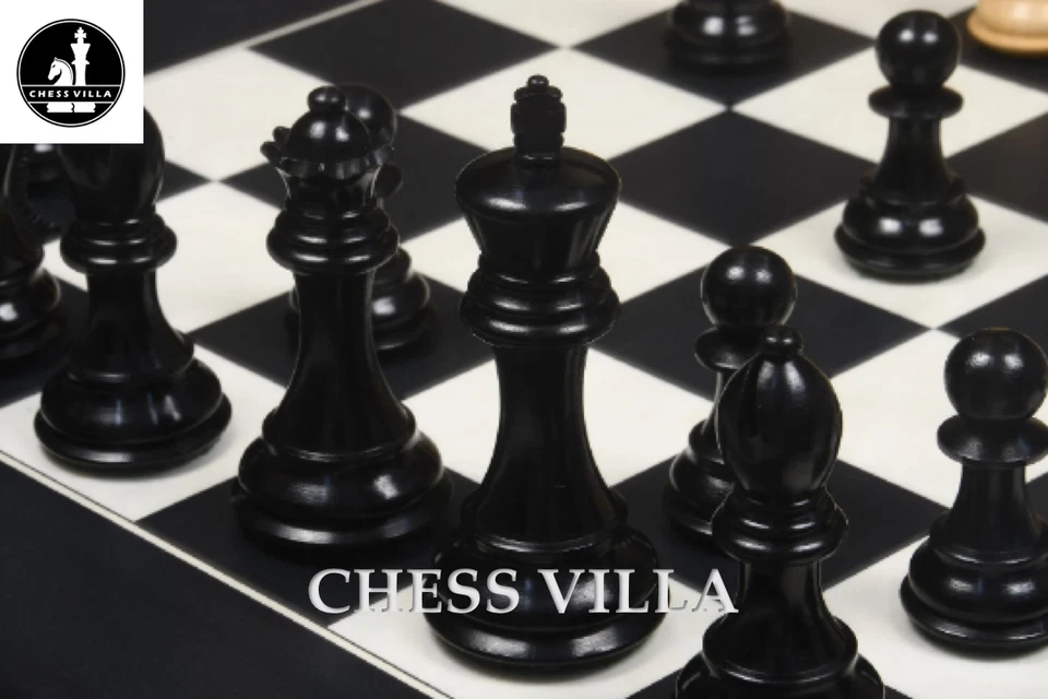 4" Professional Club Staunton Chess Pieces Only Set- Weighted Ebonised Boxwood - Image 4 of 4