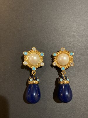 Vintage Jose Barrera for Avon Roman Holiday Dangle Earrings Gold Tone Clip On