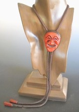 BoloTie Unisex Korean Hahoe Theatre Mask Resin with Ends Caps on Brown Cording