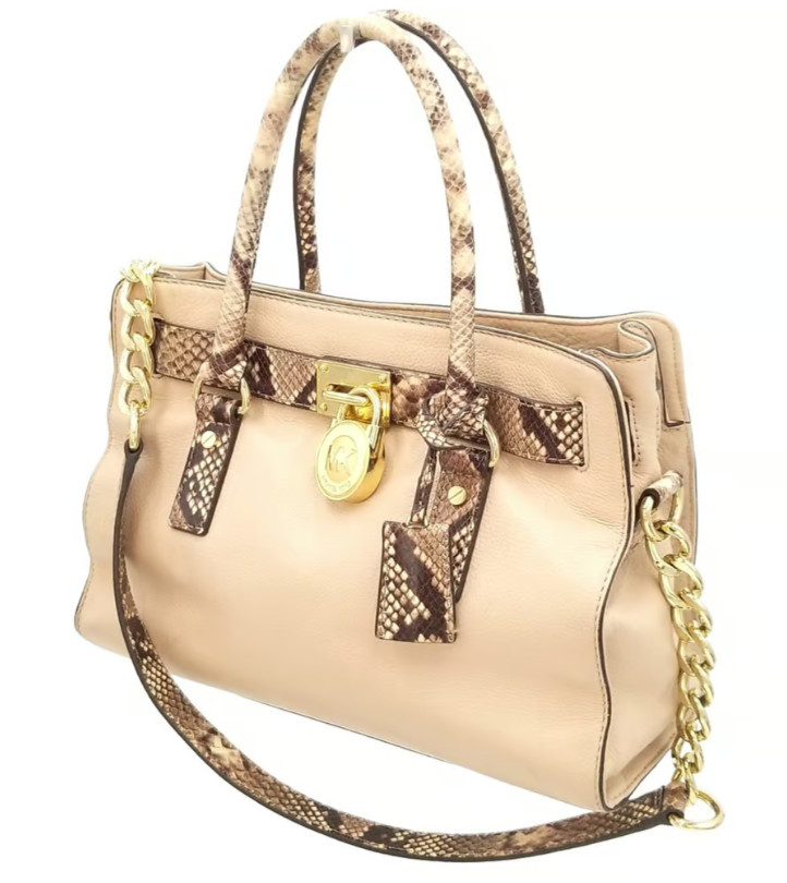 Michael Kors Beige & Python ColorblockMedium Hami… - image 1