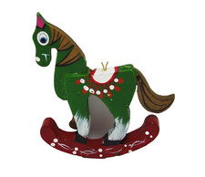 Christmas Ornament 1970s Wood Hand Painted Rocking Horse Cute Face Handm