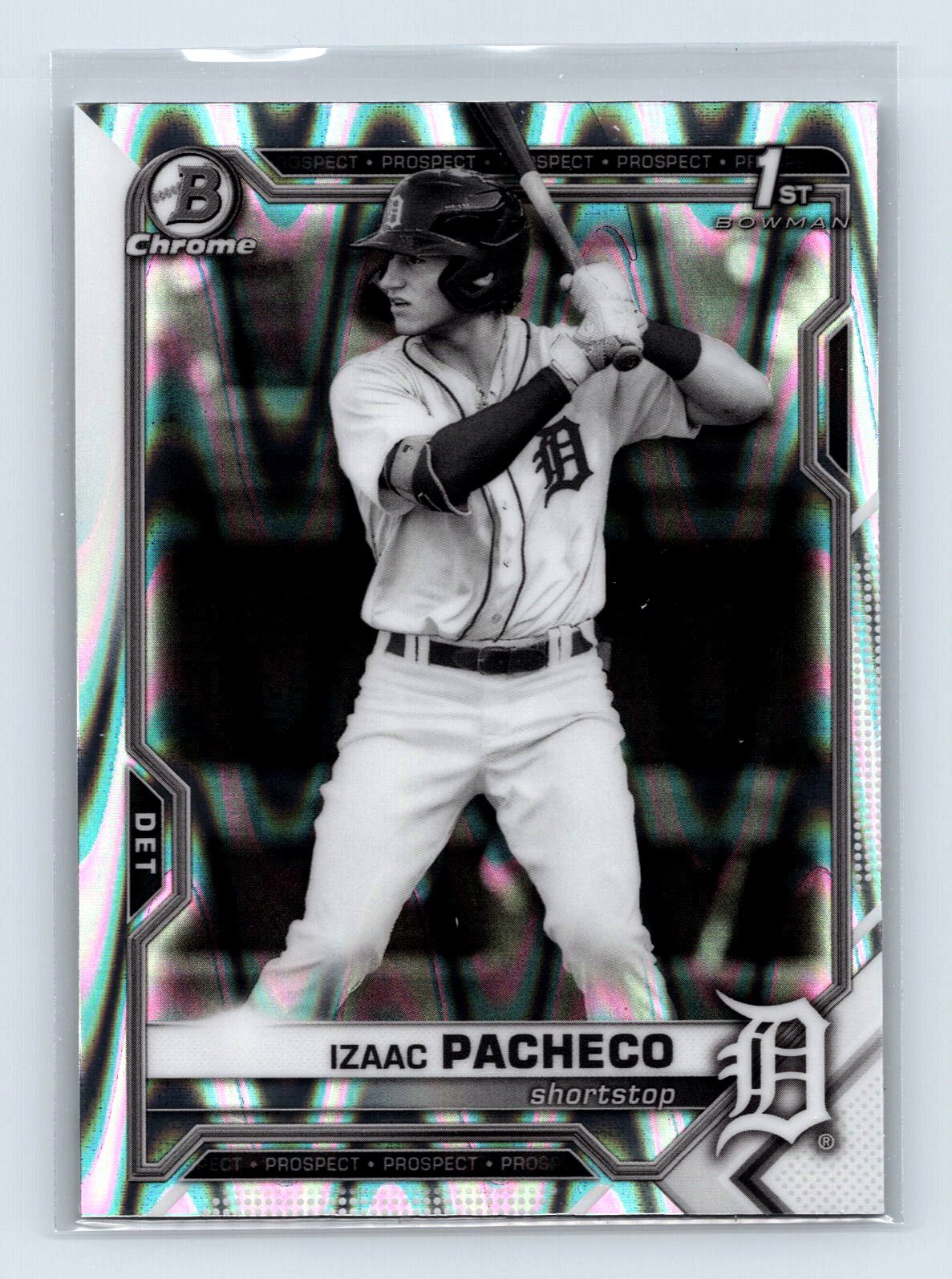 Izaac Pacheco 2021 Bowman Draft #BDC-46 Chrome Black & White RayWave Refractor