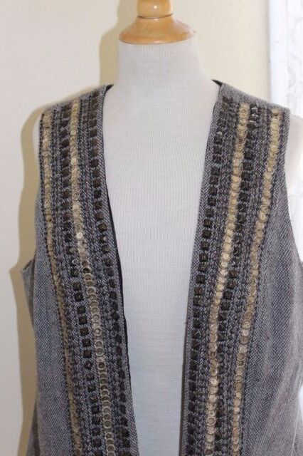 Image of Chico s -argento Art-To-Wear- Bagel Perle Funky Cool Gilet Giacca TG 2 L