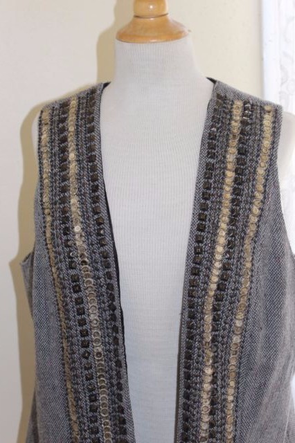 ALTRA Giacca gilet Chico's argento art to wear bagels perline funky cool taglia 2 L