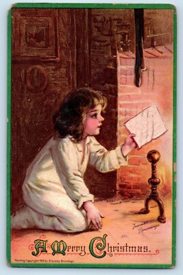 Frances Brundage Signed Artist Postcard Christmas Child With Letter To Santa