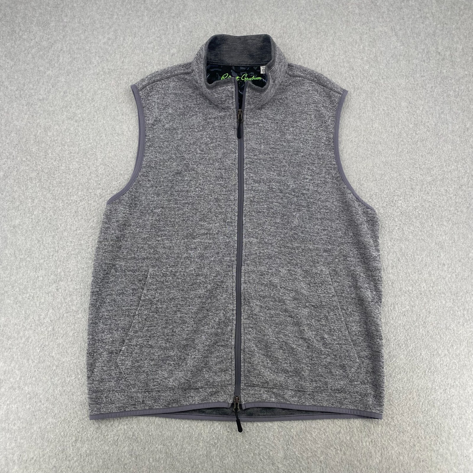 Robert Graham Vest Men's 2XL XXL Gray Full Zip Classic Side Pockets Lightweight
