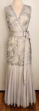 TADASHI SHOJI Silver Passementerie Seashell  Tulle V Neck Bridal Gown Dress 10