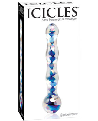 Icicles No. 8 Hand Blown Glass - Clear W/inside Blue Swirls